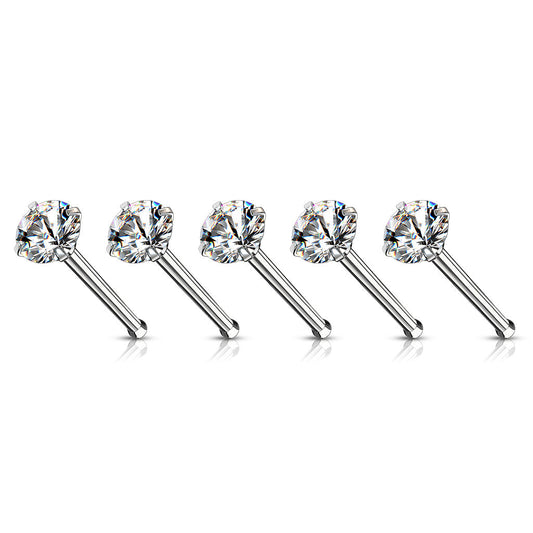 Surgical Steel Nostril Bone Prong CZ Top