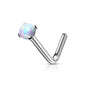 L Bend Surgical Steel Nostril Stud with Prong Set Opal