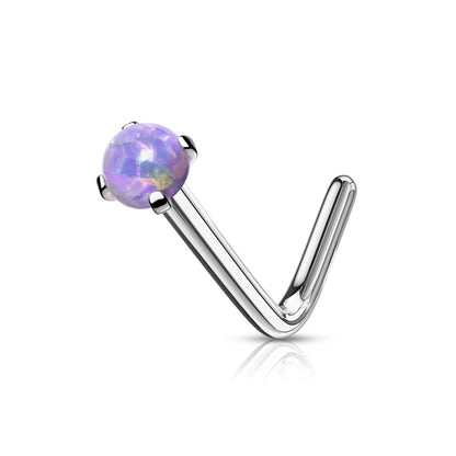L Bend Surgical Steel Nostril Stud with Prong Set Opal