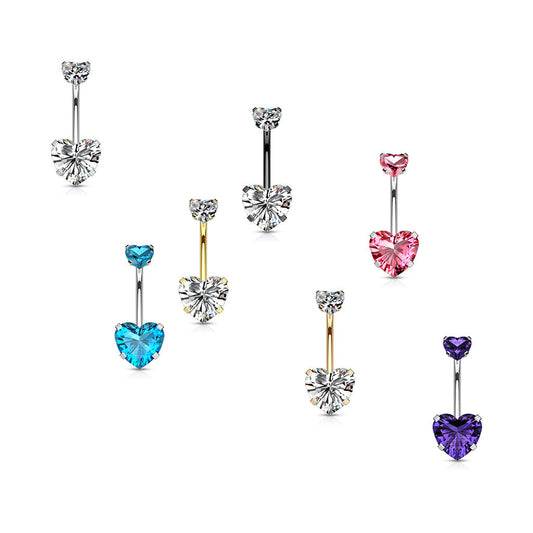 Surgical Steel Double Heart Prong Internally Threaded Belly Banana