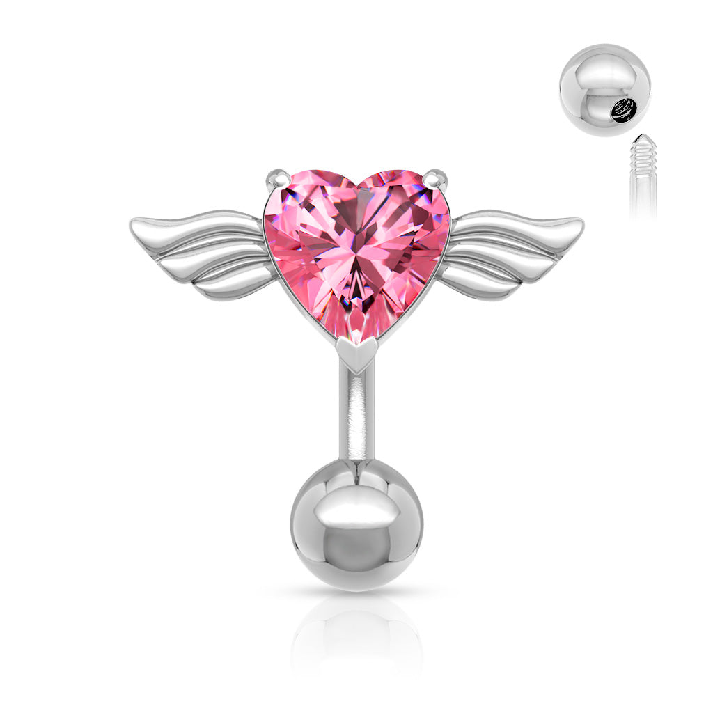 Belly Banana Surgical Steel Angel Winged CZ Heart Top Down External Thread