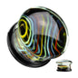Double Flare Glass Rainbow Swirl/Black Plug