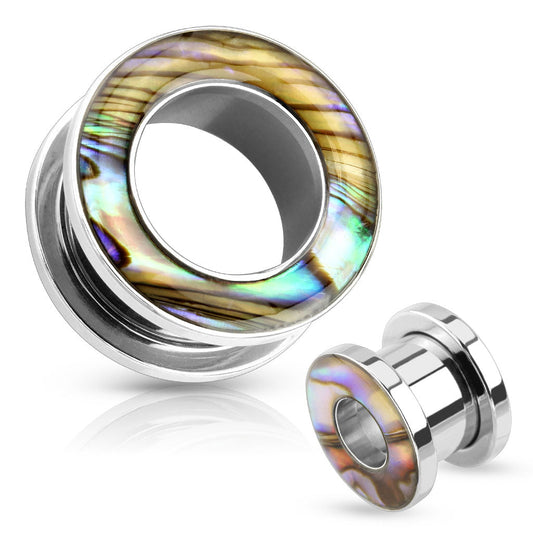 Mother of Pearl Rimmed Surgical Steel Screw Fit Tunnel