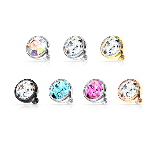 Internally Threaded Surgical Steel CZ Bezel Set Ball Top