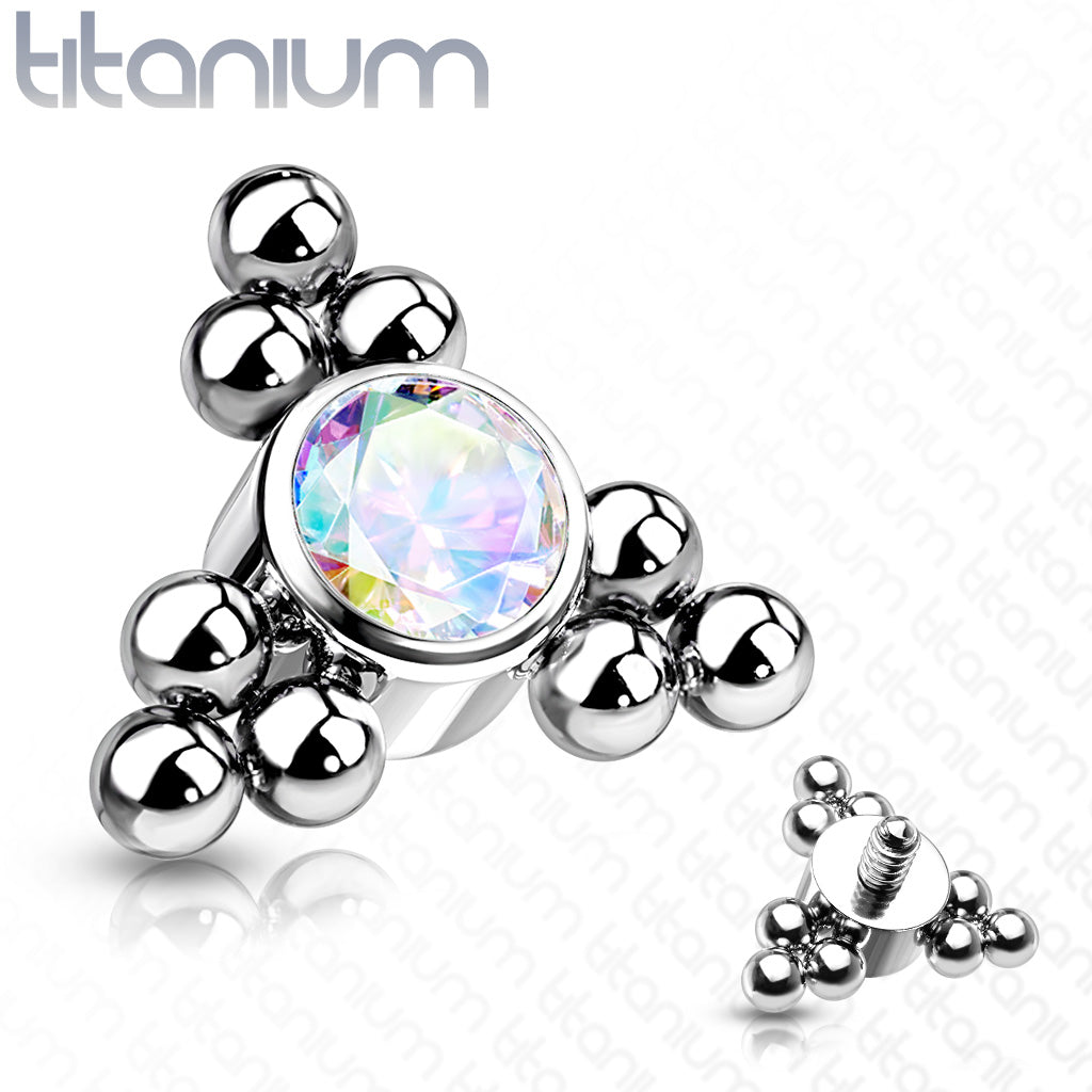 Internal Thread Titanium Single CZ with Triple Ball Clusters Top