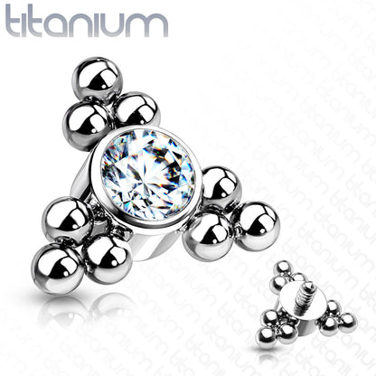 Internal Thread Titanium Single CZ with Triple Ball Clusters Top