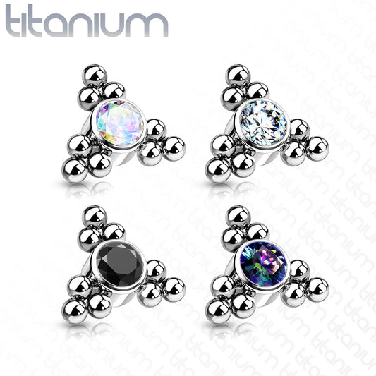 Internal Thread Titanium Single CZ with Triple Ball Clusters Top