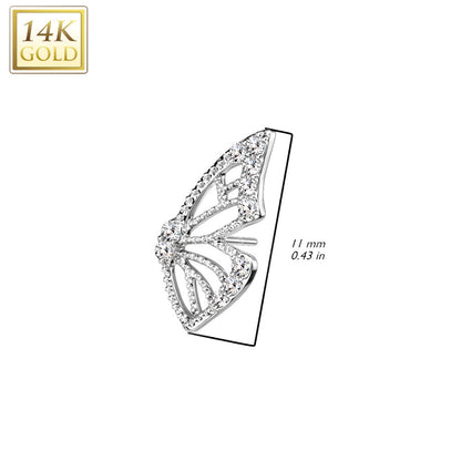 14K Gold Threadless Butterfly Wing with Paved CZ Left or Right Ear Top Only