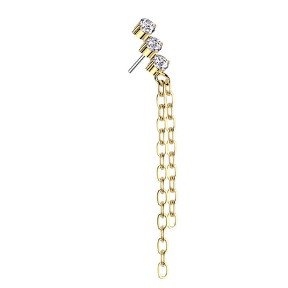 Threadless Titanium 3CZ with Double Dangle Chain Top Only