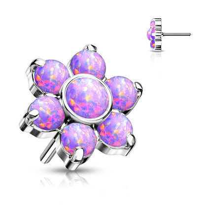 Titanium Threadless Opal Flower Top Only