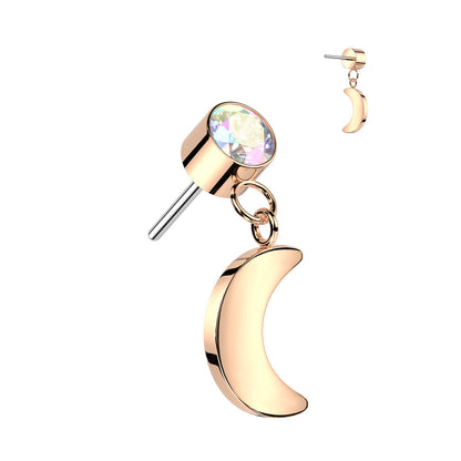 Threadless Titanium Round Bezel with Dangle Crescent Moon Top Only