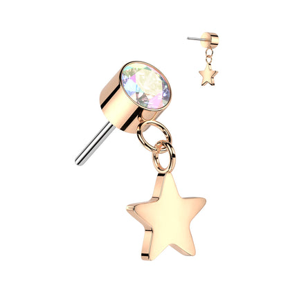 Threadless Titanium Round Bezel with Dangle Star Top Only