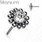 Threadless Titanium Flower Top Only with Center CZ and Surrounding Ball Cluster