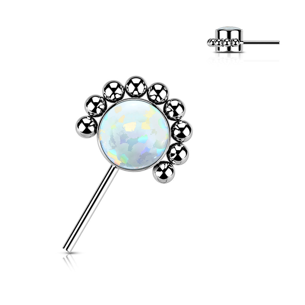 Titanium Threadless Front Facing Gem or Opal with Beaded Micro Ball Edge Top Only