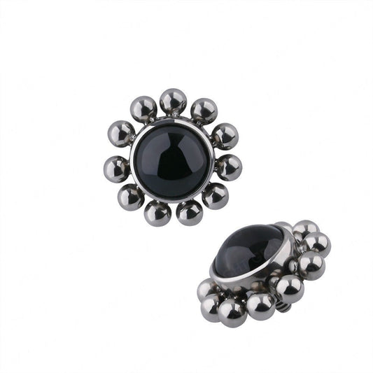 Titanium Black Onyx Stone with Bead Cluster 16G Internal Thread Top