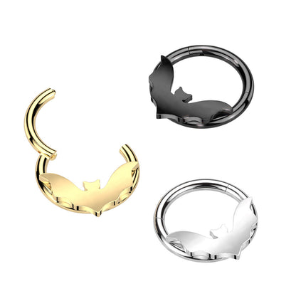 Surgical Steel Hinged Ring with Bat