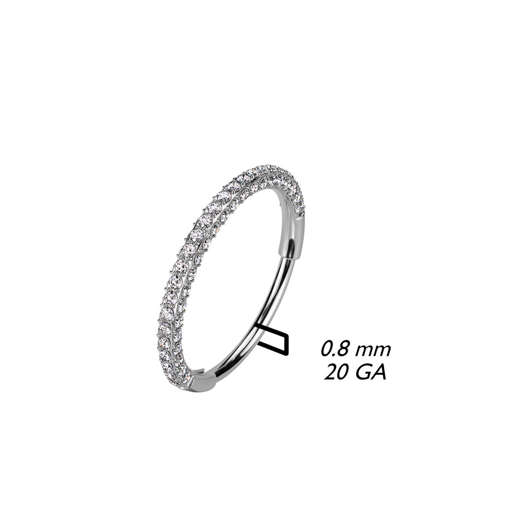 Titanium Hinge Nostril Ring with 3 Paved CZ Sides
