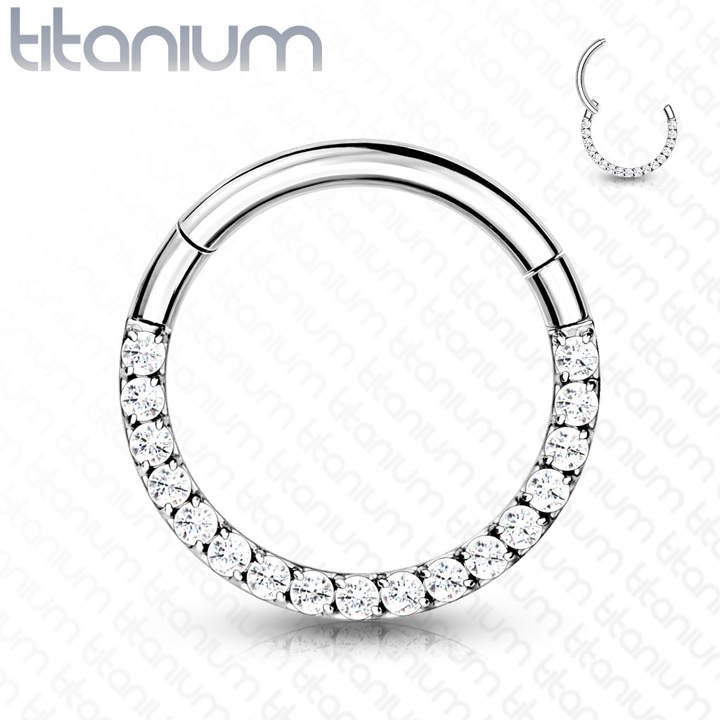Titanium Hinged Ring with CNC Set CZ Lined Paved Front