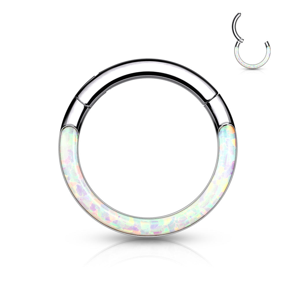 Titanium Hinge Rings with Opal Lined Front
