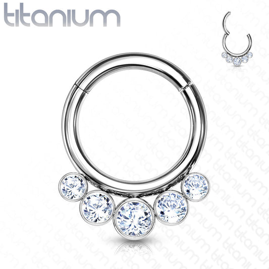 Titanium 5 Front Face CZ Bezel Set Ring