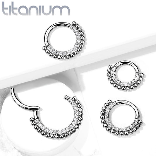 Titanium Gem & Micro Ball Lined Hinged Ring
