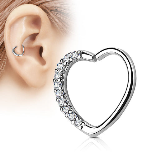Lined CZ Set Heart Left or Right Ear