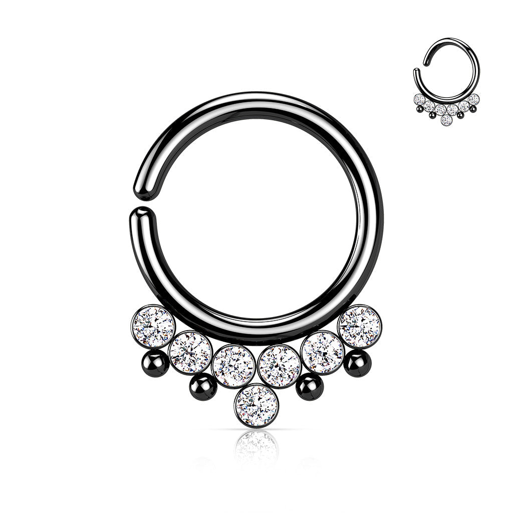 Surgical Steel Annealed Ring with 7 Front Facing Bezel Gem & Beads