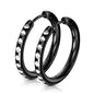 Round Cut Black Stainless Steel Hinge Hoop Earrings