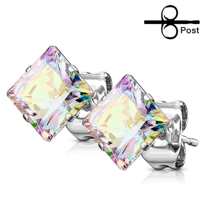 Surgical Steel Square CZ Prong 22G Earrings