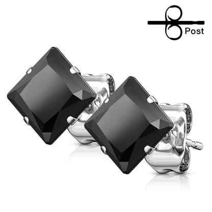 Surgical Steel Square CZ Prong 22G Earrings