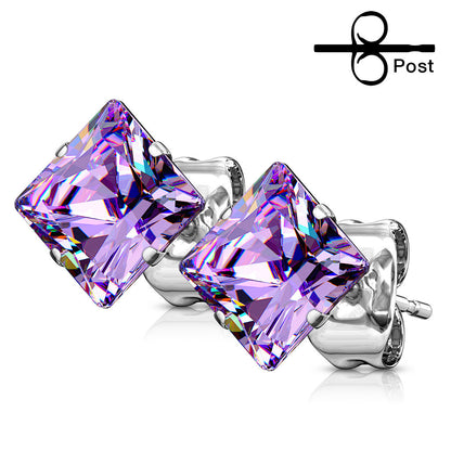 Surgical Steel Square CZ Prong 22G Earrings