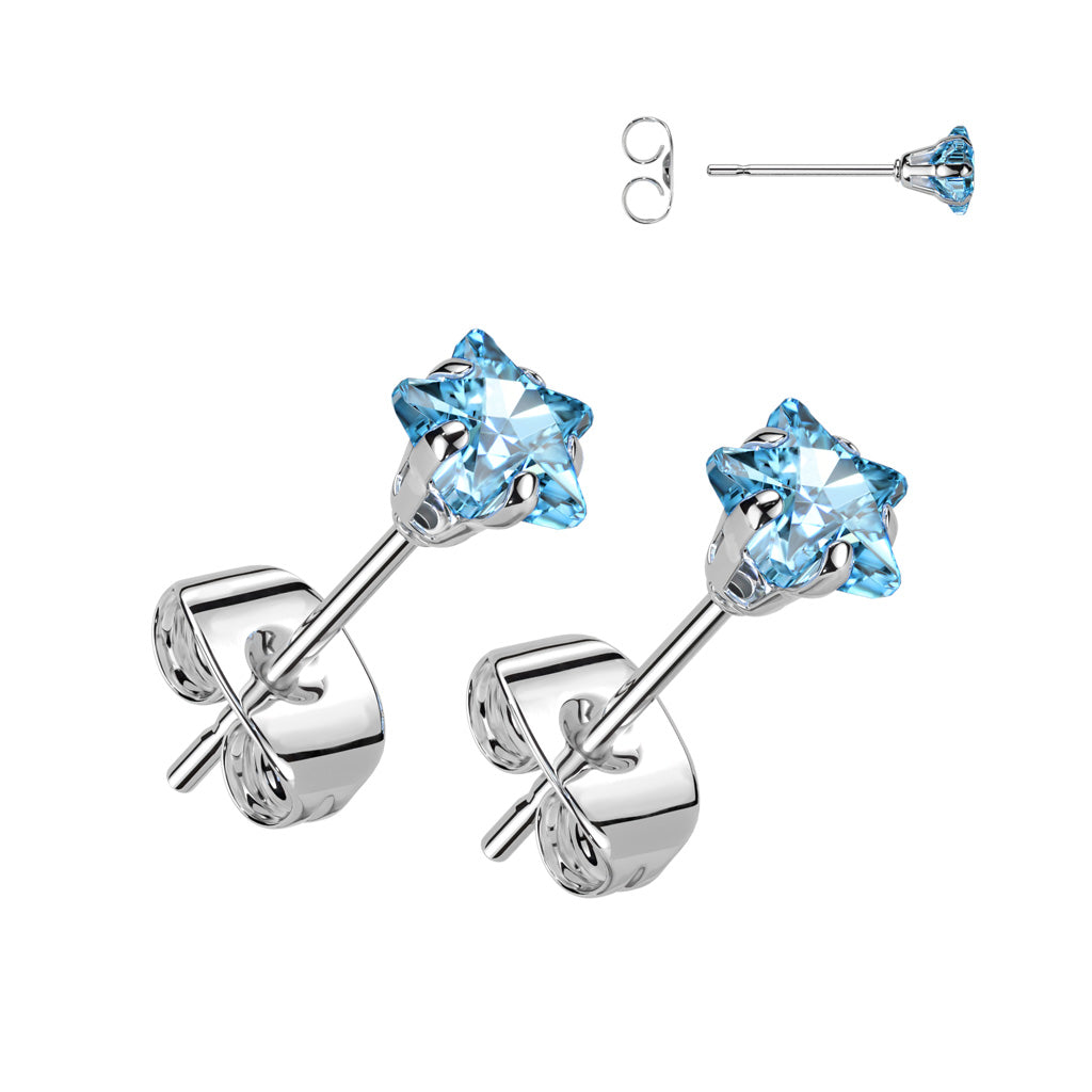 Prong Set Star CZ Surgical Steel Earrings