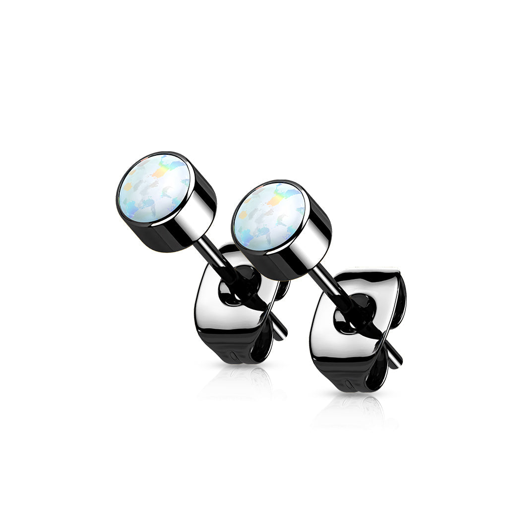 Titanium Opal Bezel Set CZ Earrings (per pair)