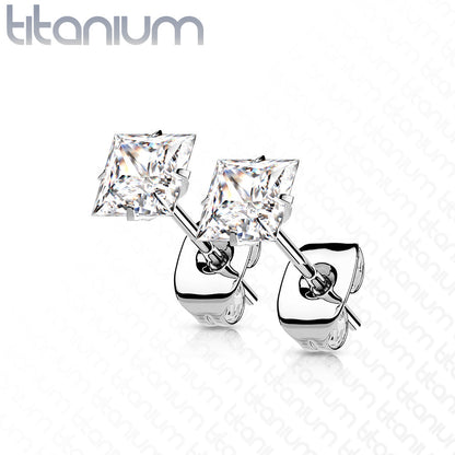Titanium Square Prong Set CZ Earrings