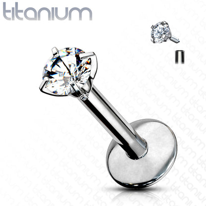 Internal Thread Titanium Prong Set Round CZ Labret