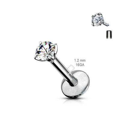 Internal Thread Titanium Prong Set Round CZ Labret