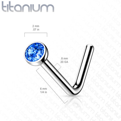 L Bend Titanium Nostril Stud with Press Fit Gem