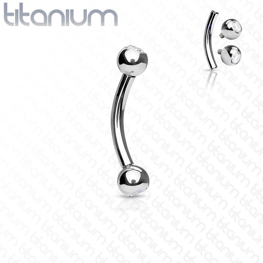 Titanium Curved Barbell Clear Bezel Gem Balls Internal Thread