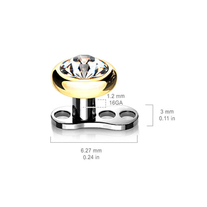 Titanium 3 Hole Dermal Anchor with 2mm Rise and Titanium Flat Round Crystal Top