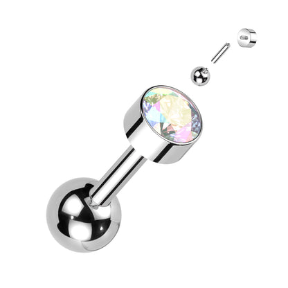 Titanium Cartilage Barbell with Premium Round Bezel Set CZ Internal Thread