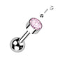 Titanium Cartilage Barbell with Premium Round Bezel Set CZ Internal Thread