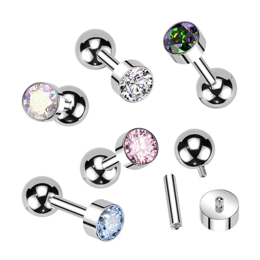 Titanium Cartilage Barbell with Premium Round Bezel Set CZ Internal Thread