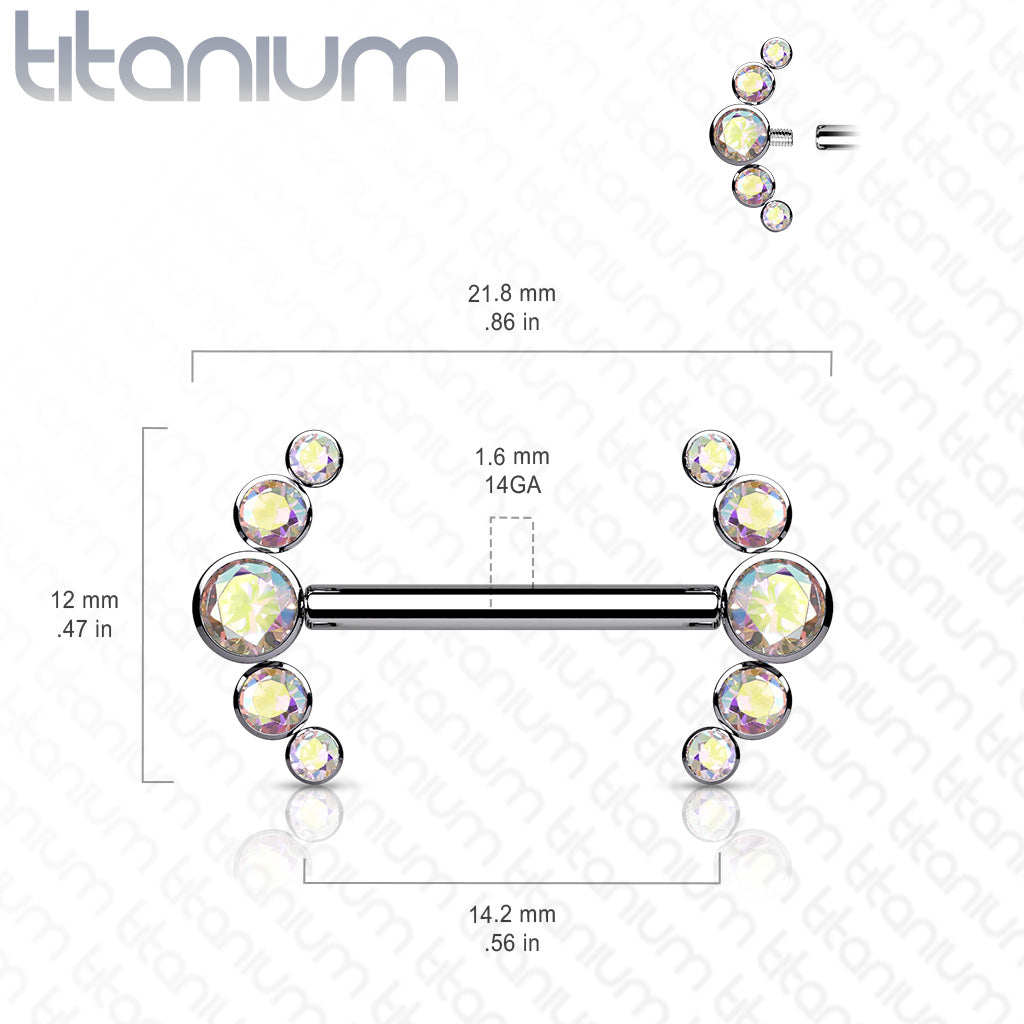 Titanium Nipple 5 CZ Curve Ends Internal Threaded Barbell