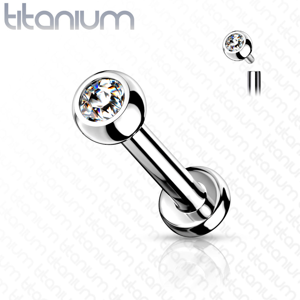 Internally Threaded Titanium Labret with CZ Bezel Set Ball