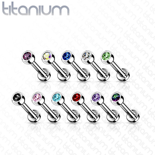 Internally Threaded Titanium Labret with CZ Bezel Set Ball