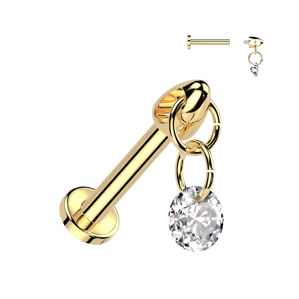 Titanium Internal Thread Labret with Dangle CZ