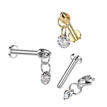 Titanium Internal Thread Labret with Dangle CZ