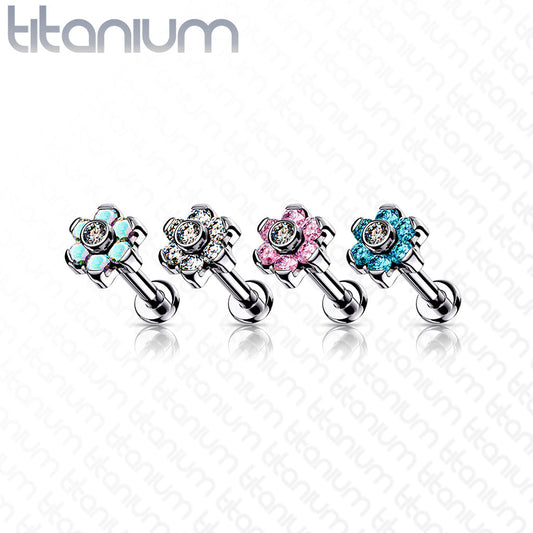 Titanium CZ Set Flower Top Interal Thread Labret 16G