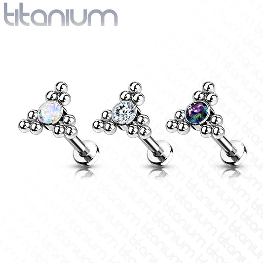 Titanium Internal Thread Labret Single CZ with Triple Ball Clusters