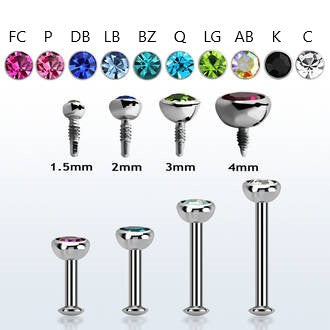 Surgical Steel 16G Labret with Bezel Gem Low Profile Tops Internal Thread